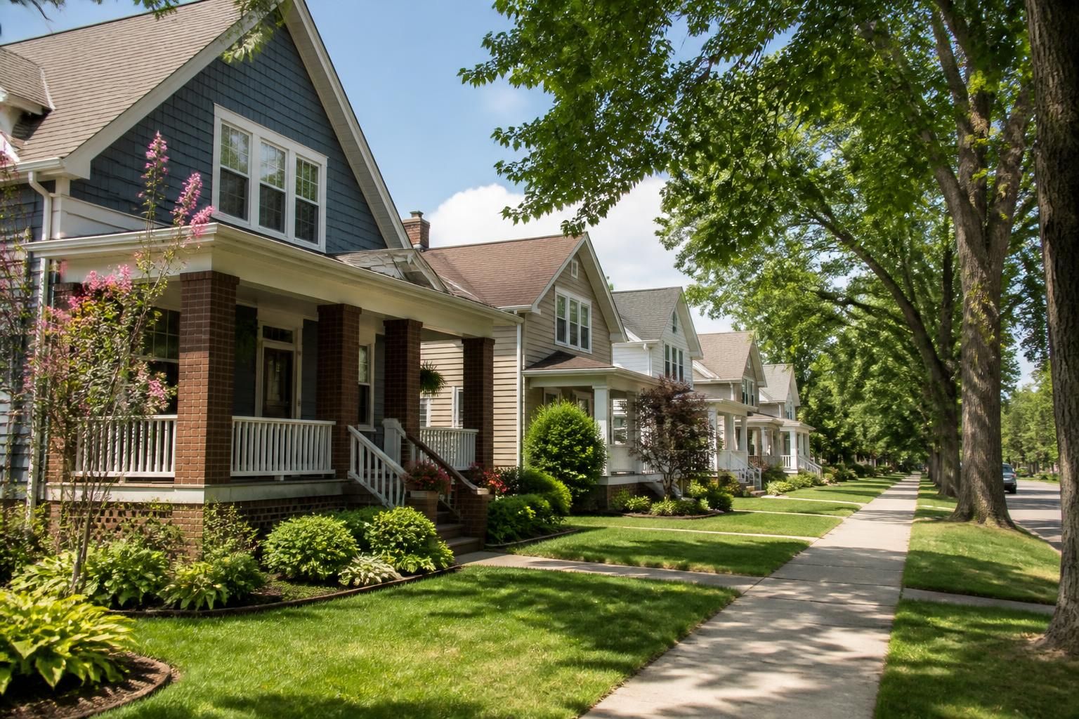 Well-kept neighborhood street in Akron, Ohio