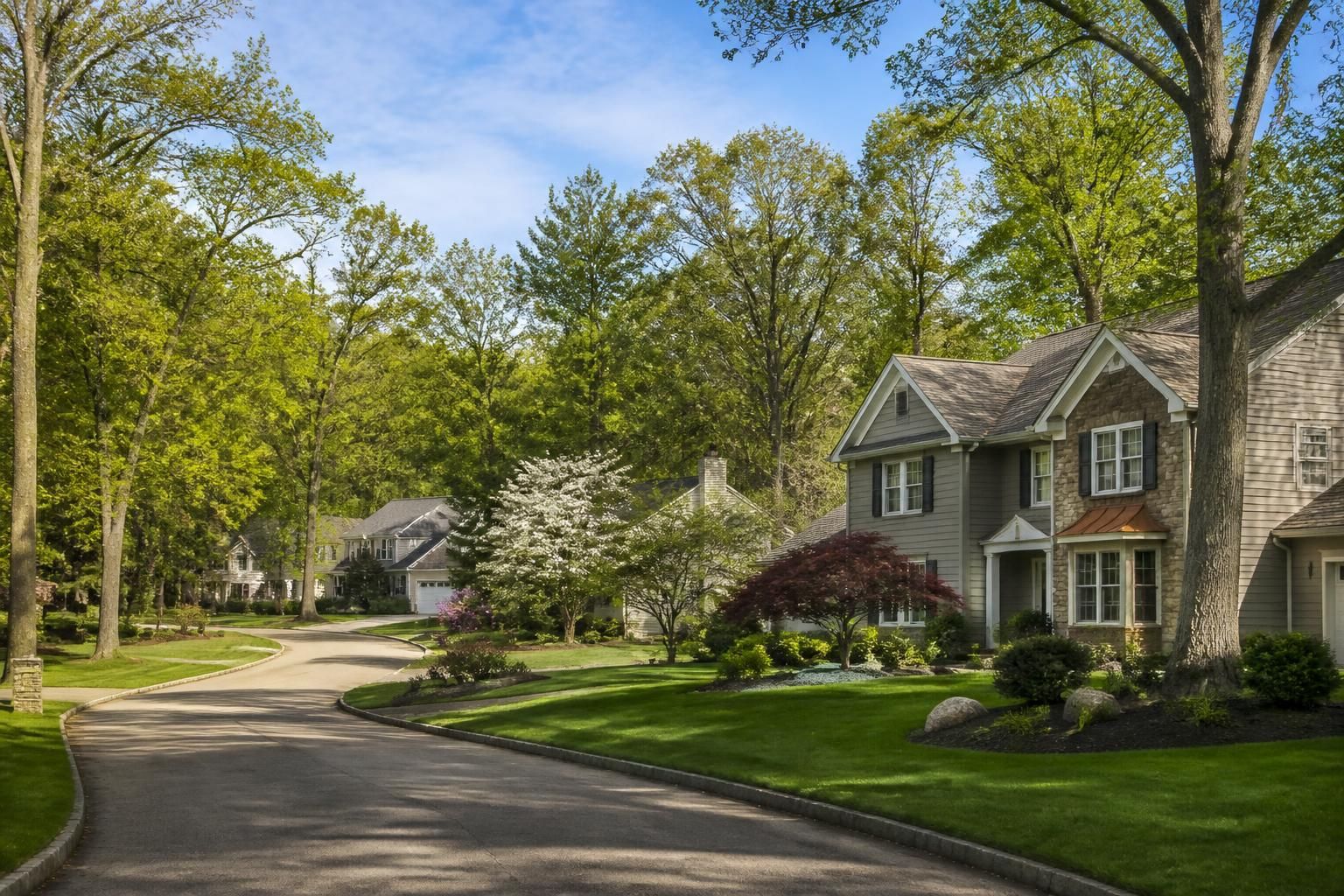 Well-maintained homes with wooded surroundings in Brecksville, Ohio