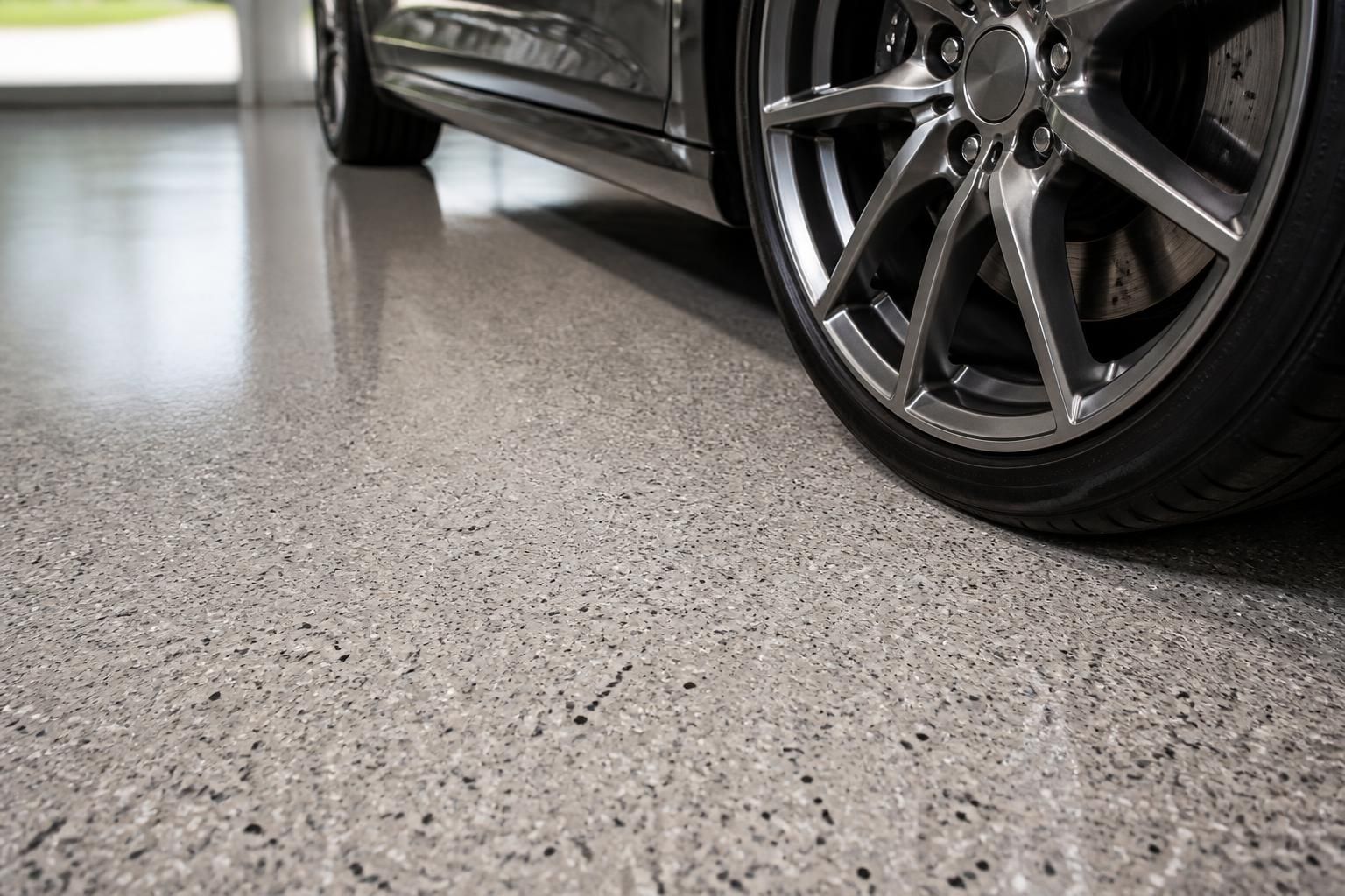 Finished garage floor epoxy with a clean seamless surface
