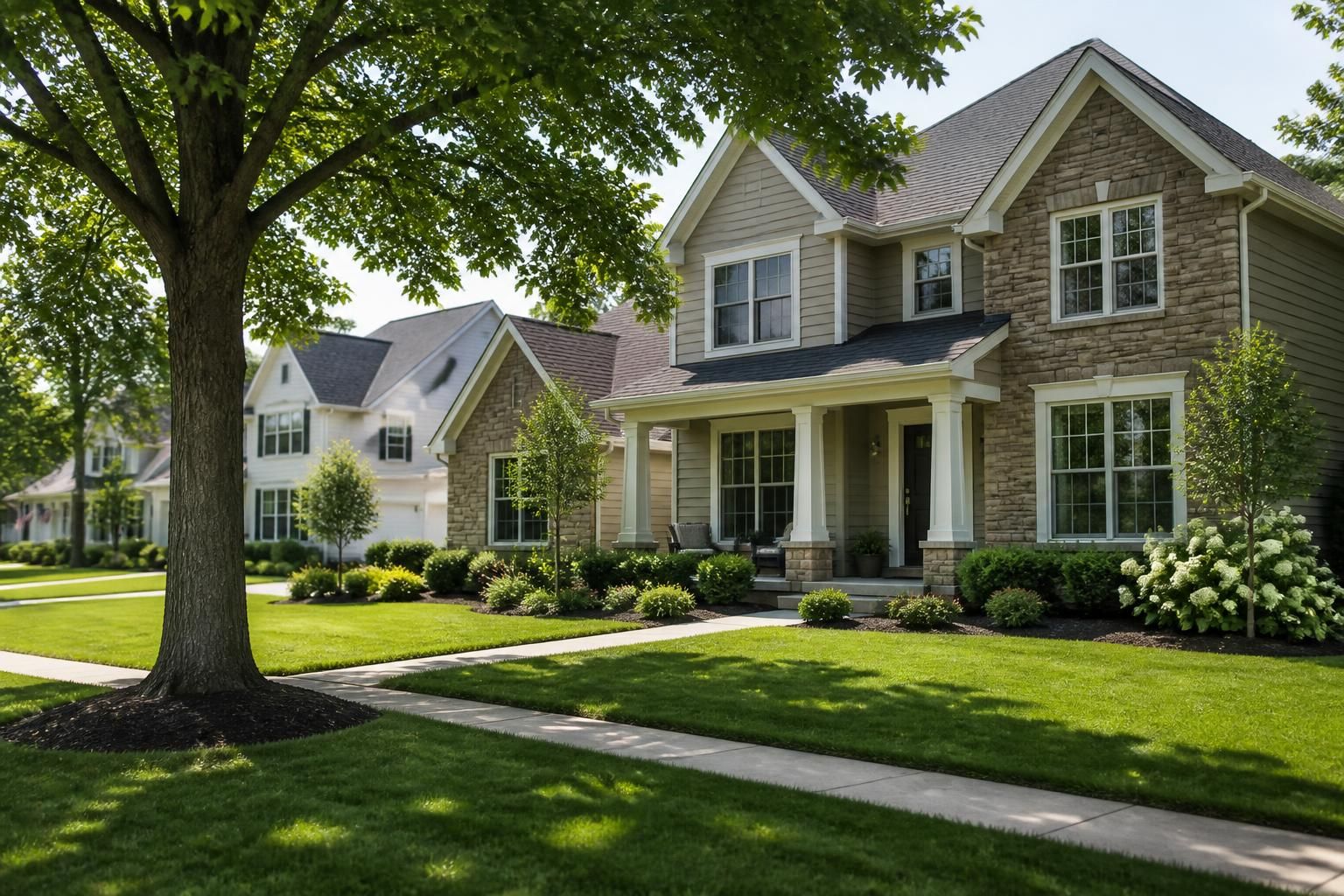 Comfortable family homes with well-kept lawns in Stow, Ohio