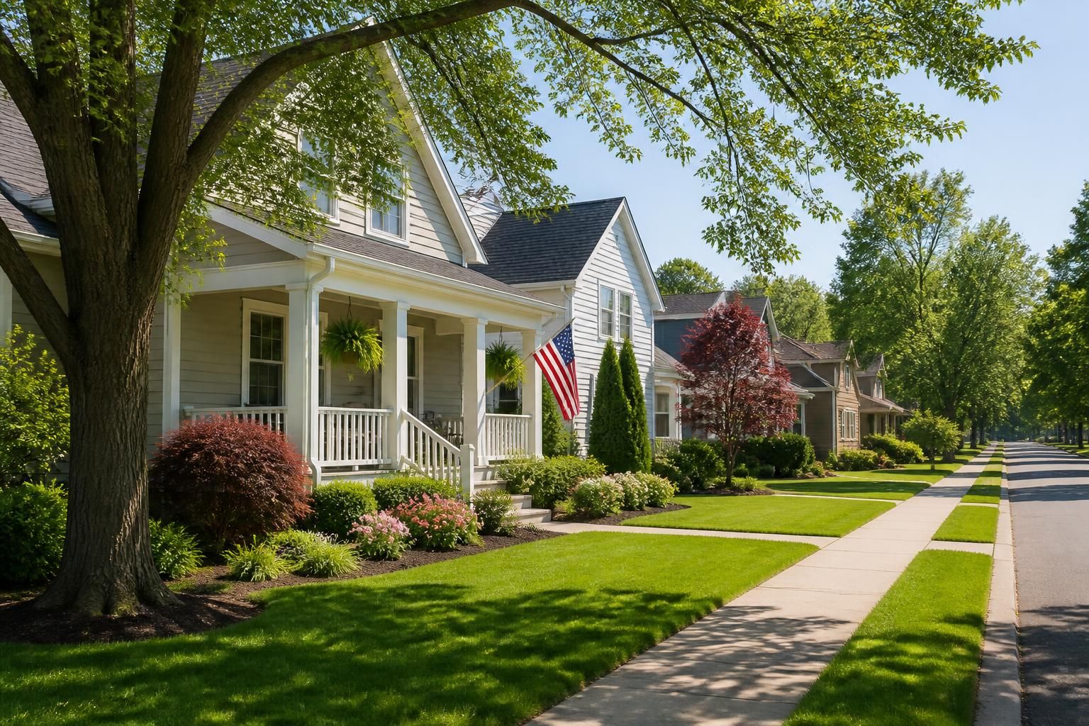 Neat suburban homes along a clean street in Tallmadge, Ohio